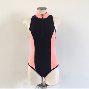 Vintage 1980s Zip Up Color Block Scuba One Piece